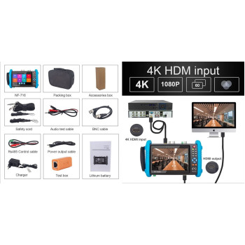 Noyafa NF-IPC716ADHS 7'' Ekranlı IPC-ONVIF-AHD-CVI-TVI-HDMI-Analog Girişli Cctv Kamera Test Cihazı