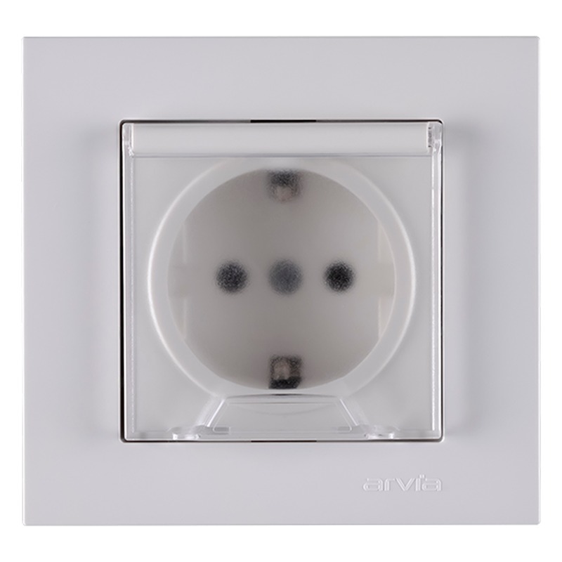 Arvia Electric Karen Beyaz Kapaklı Topraklı Priz Mdl+Kpk