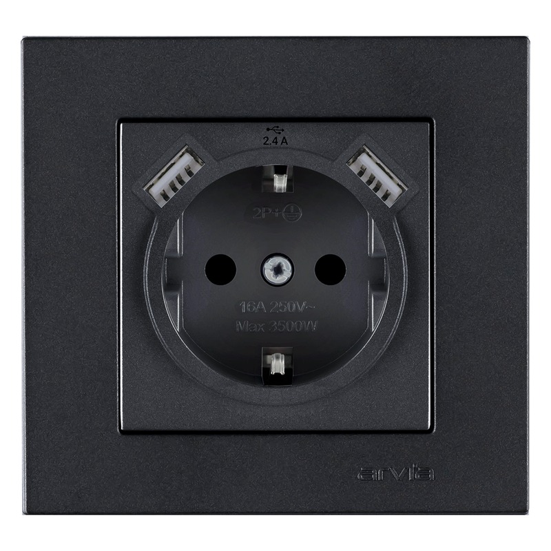 Arvia Electric USB + Type C Şarjlı Ç. K. Topraklı Priz V-2.4A Mdl+Kpk FÜME Arvia Electric USB + Type C Şarjlı Ç. K. Topraklı Priz V-2.4A Mdl+Kpk FÜME