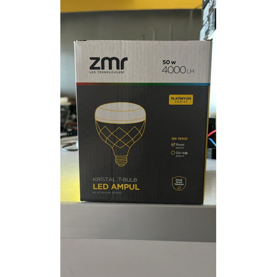 Zmr 50W Torch Kristal Camlı T-Bulb Led Ampul E27 Duy 6500K (Beyaz)