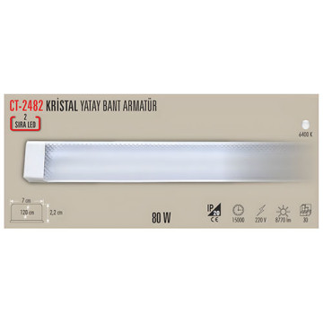 Cata CT-2482B 80W Kristal Yatay Bant Armatür (Beyaz) 120CM