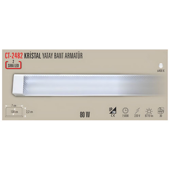 Cata CT-2482B 80W Kristal Yatay Bant Armatür (Beyaz) 120CM
