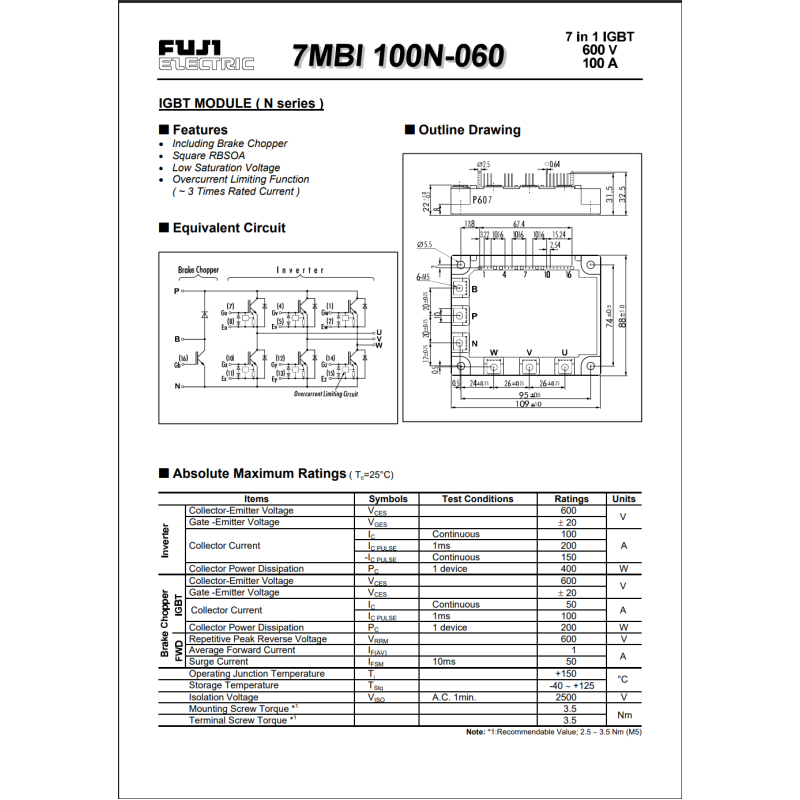 7MBI100N-060 IGBT MODÜL 100A 600V